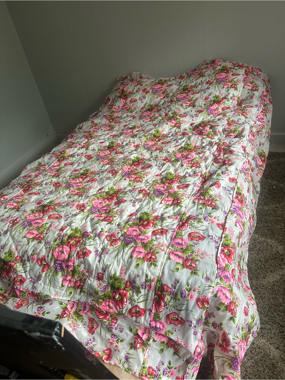 Floral Pink Cotton Quilt Set. 2 pillows 3curtains& 2 valanceClassic Garden Print